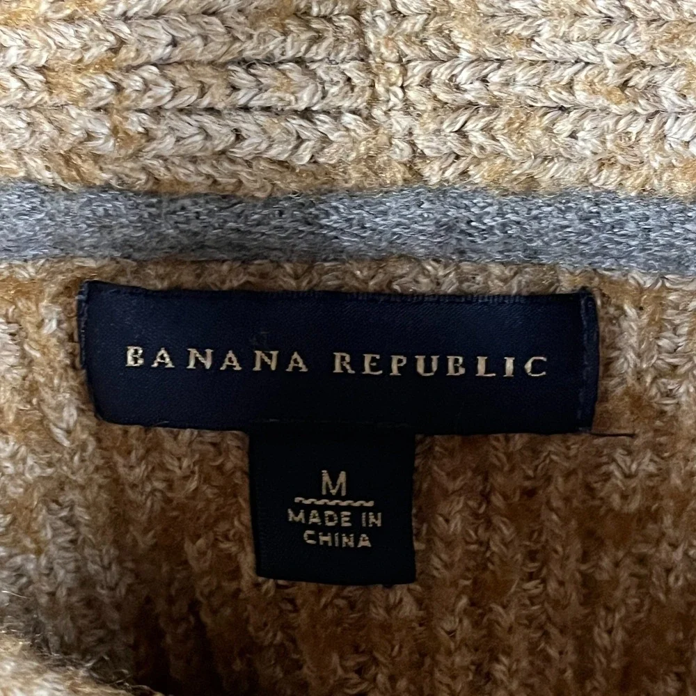 Banana Republic Shawl Collar Cardigan Sweater Mens M Tan Wool Blend Chunky Knit